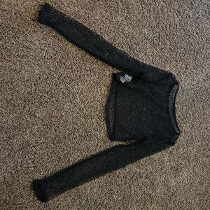 Dolls Kill Black Fish Net Long Sleeve Crop Top